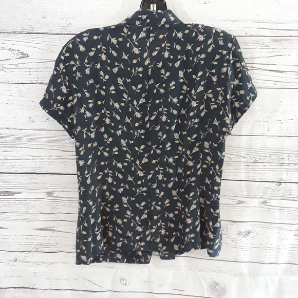 NEW Jones New York 100% Silk Black Floral Blouse - Picture 3 of 4